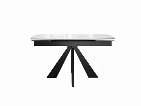 Стол DikLine SFU140 стекло белое мрамор глянец/подстолье черное/опоры черные 