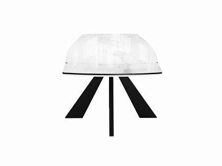 Стол DikLine SFU140 стекло белое мрамор глянец/подстолье черное/опоры черные 